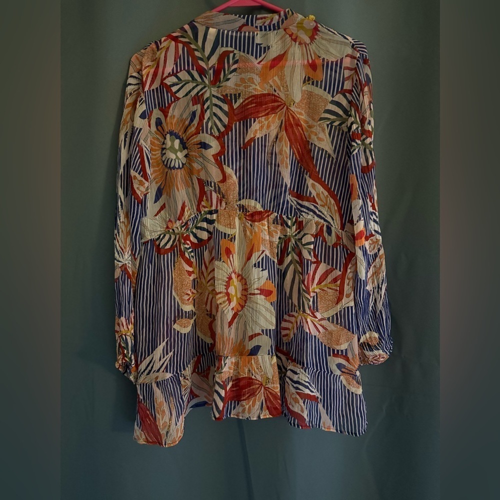 Soft Surroundings Tory Tunic – Floral Stripe Crinkle Chiffon Blouse (Size PL) - Picture 6 of 7